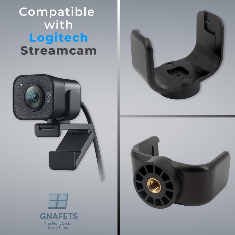 GNAFETS Webcam Holder, Durable, Tight Grip, Stable Mount - Compatible with Logitech StreamCam, Black and White (Black) - Image 2